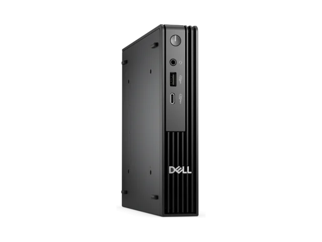 Máy tính để bàn Dell Pro Micro QCM1250 màu đen, nhìn chéo phía trước