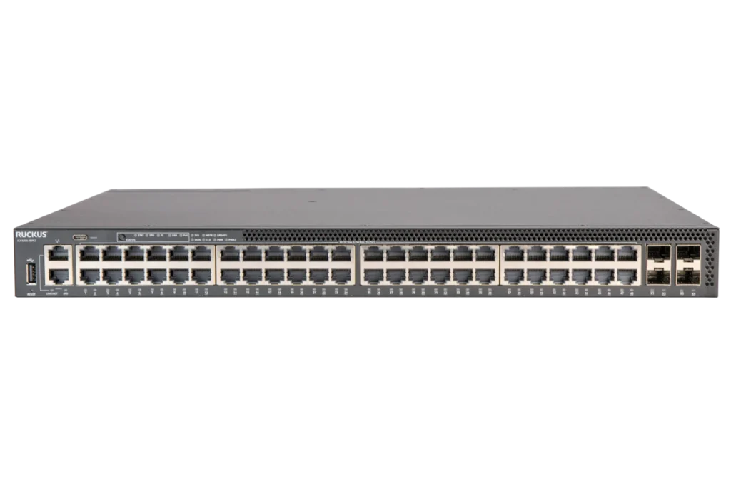 Switch RUCKUS ICX 8200-48PF2 48 cổng PoE+ nguồn kép, nhìn mặt trước